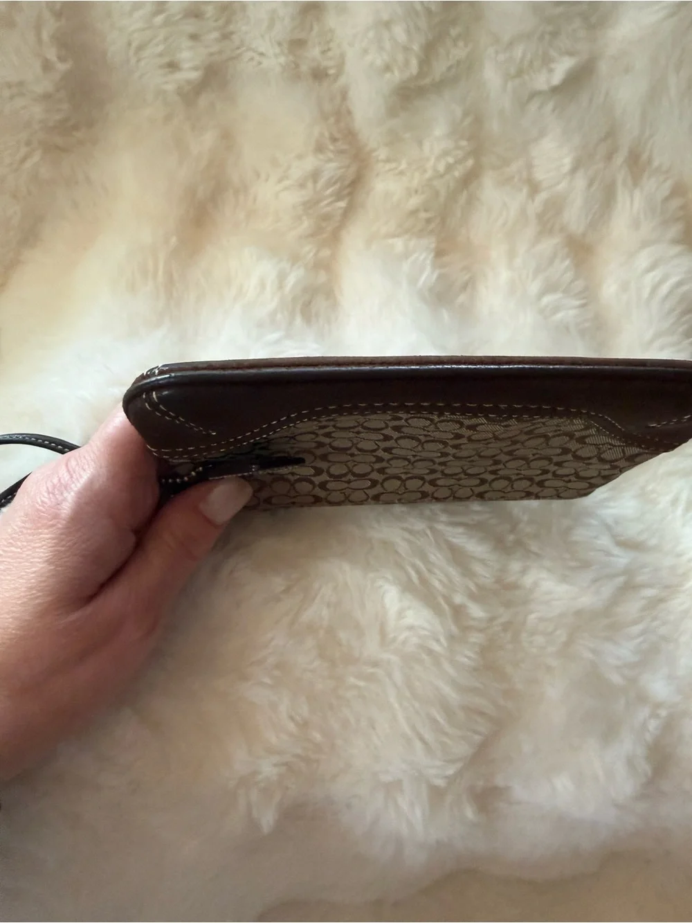 Coach Signature Canvas Wristlet in Brown and Tan